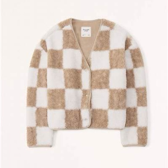 NEW Abercrombie and Fitch checkered sherpa/teddy liner coat size S - Picture 2 of 2